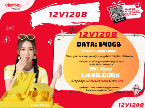 Đăng Ký V120B Viettel sử dụng 12 tháng 2025