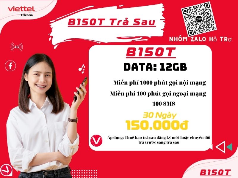 Gói cước Trả sau B150T của Viettel