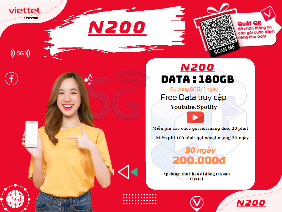 Gói N200 Viettel cho thuê bao trả sau