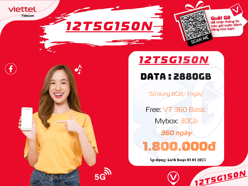 Gói 12T5G150N Viettel