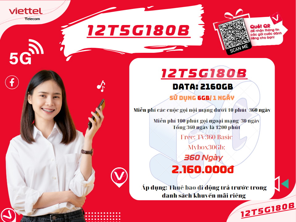 Gói 12T5G180B Viettel