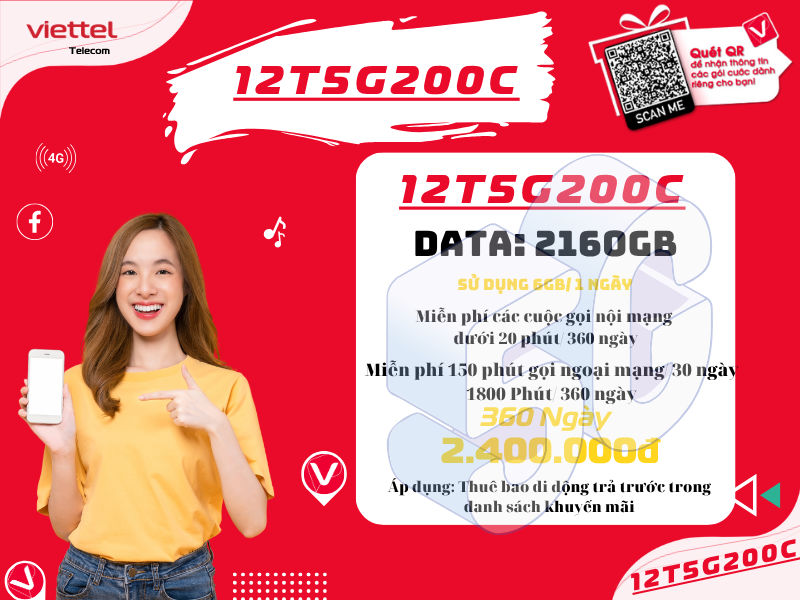 Gói 12T5G200C Viettel