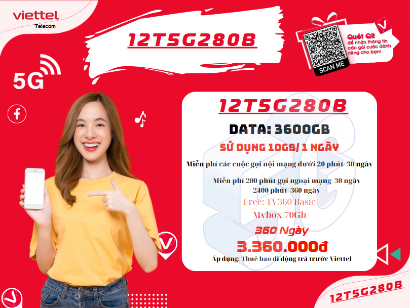 Gói 12T5G280B Viettel