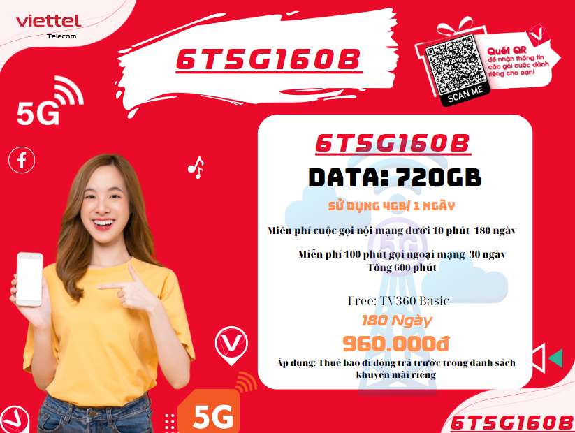 Gói 6T5G160B Viettel